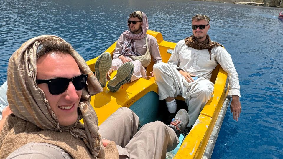 Content creator Ben Herskowitz and friends enjoying a pedal boat excursion on a lake in Band-e-Amir national park. - Ben Herskowitz