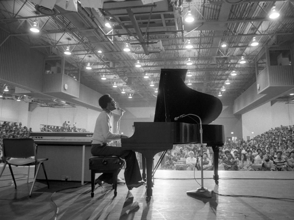 Stevie Wonder playing the piano in Detroit in 1974.