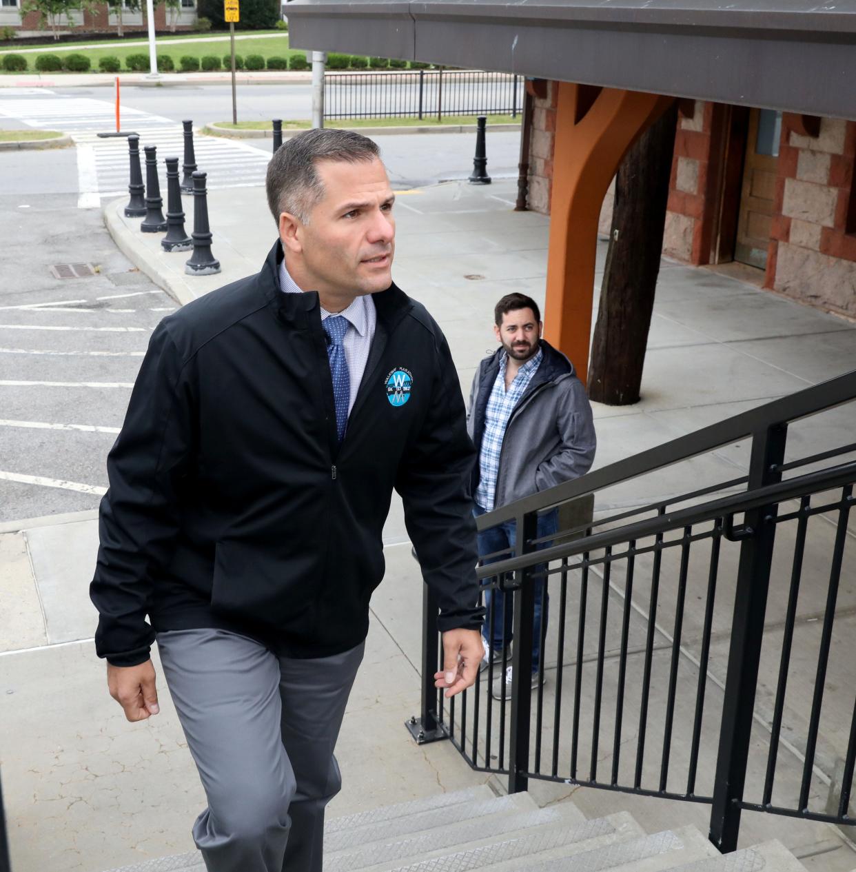Marc Molinaro, the Dutchess County Executive and a candidate for New York State Governor, arrives at the Tarrytown train station for a press conference, Sept. 9, 2018. 