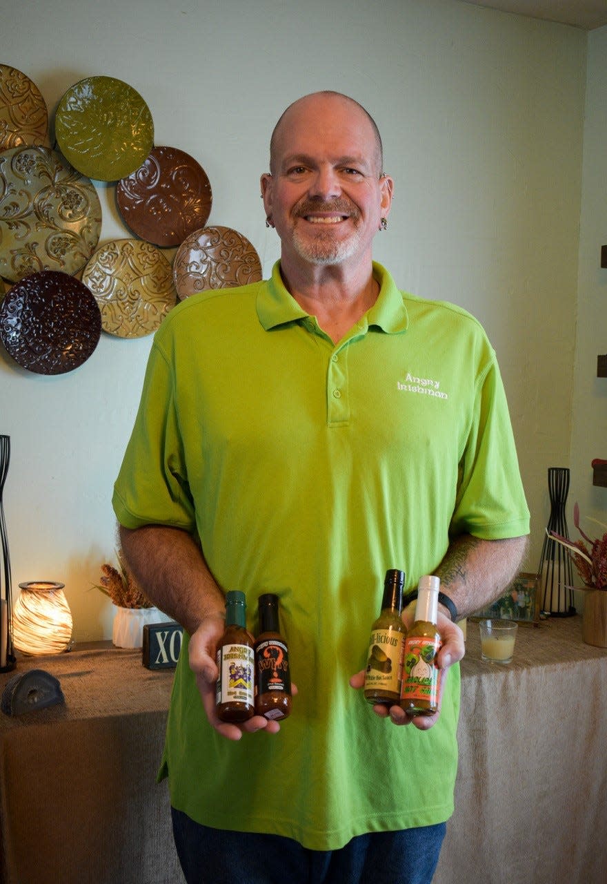 Kevin Mackey spent seven years researching recipes and techniques before developing the original Angry Irishman hot sauce. He manufactures the extensive line of hot sauce, mustard and rubs in a cooperative kitchen in Bowling Green, but he will move operations onto the property of Apostolic Restoration Church in Genoa this spring.