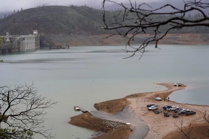 Vehicles park near the Centimudi Boat Launch on Lake Shasta near Shasta Dam on Sunday, Jan. 8, 2023.