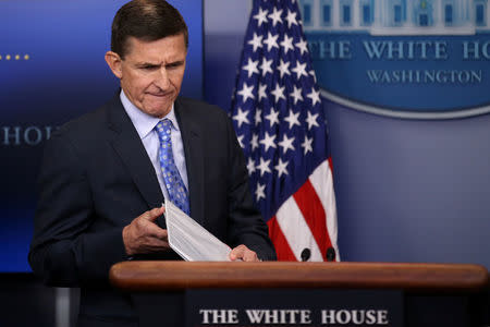 National security adviser General Michael Flynn arrives to deliver a statement during the daily briefing at the White House, February 1, 2017. REUTERS/Carlos Barria