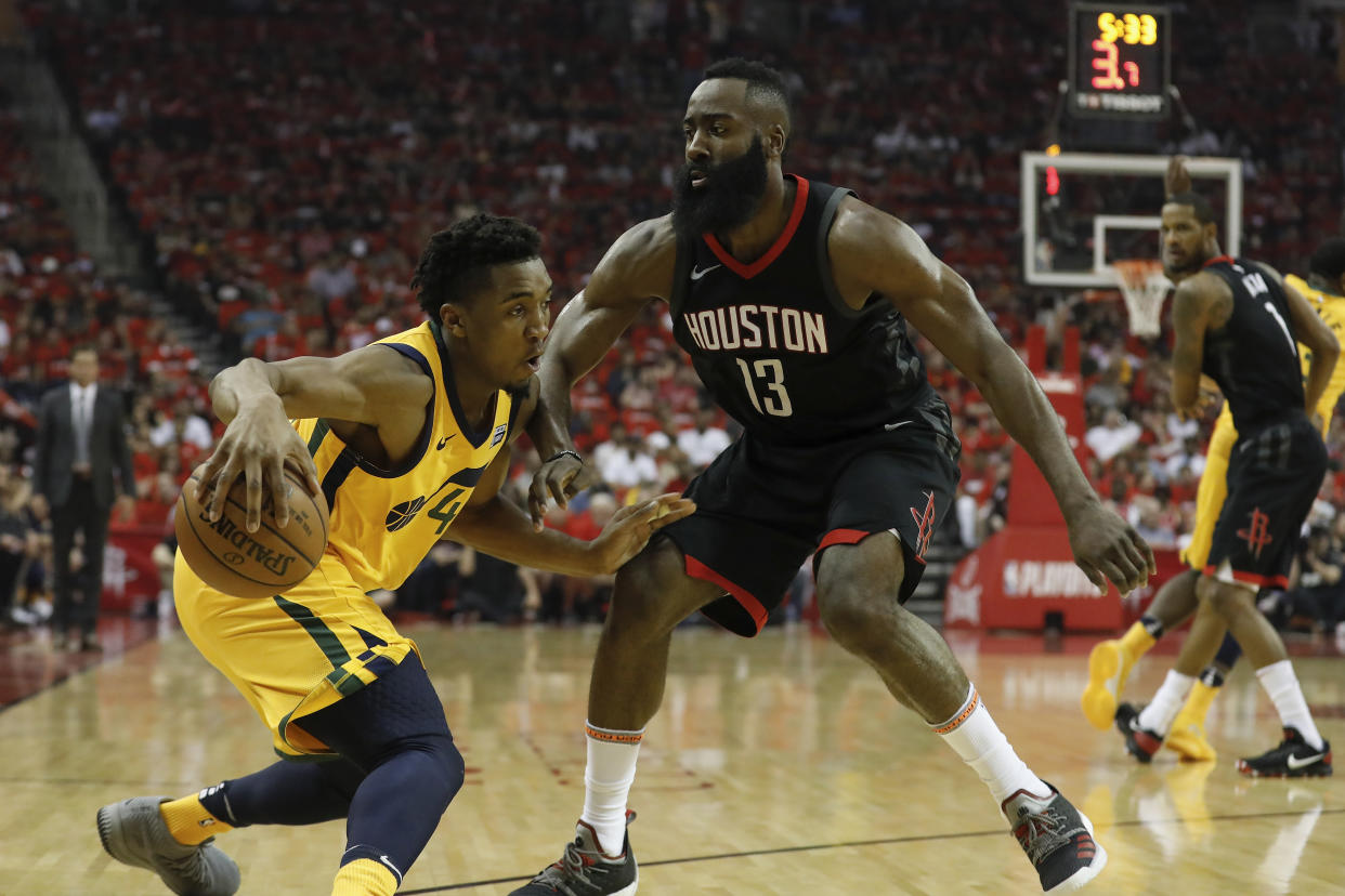 James Harden put up 41 points in the Rockets’ 110-96 win over the Utah Jazz on Sunday afternoon in Houston. (Getty Images)