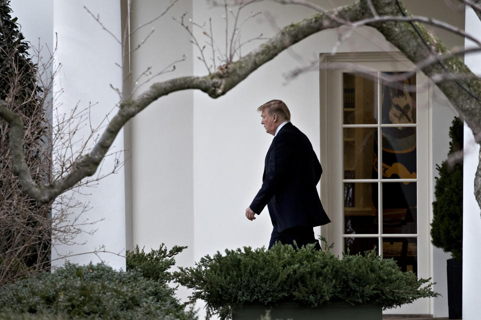 President Donald Trump walks out of the Oval Office on&nbsp;Feb. 16.&nbsp; (Photo: Bloomberg via Getty Images)