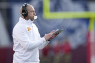 Minnesota head coach P.J. Fleck claps after his team scored against Indiana in the first half during an NCAA college football game in Bloomington, Ind., Saturday, Nov. 20, 2021. (AP Photo/AJ Mast)