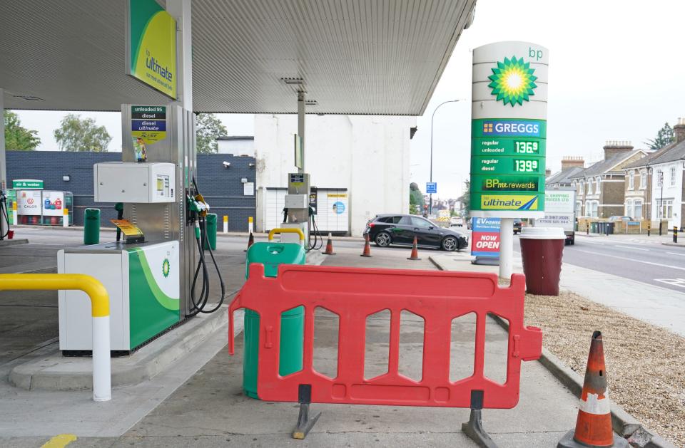 Closed pumps at a BP garage in south London on Sunday (PA)