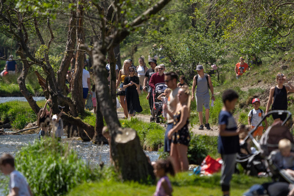 Dovedale in the Peak District appeared extremely busy with families, couples and groups enjoying the sizzling temperatures.