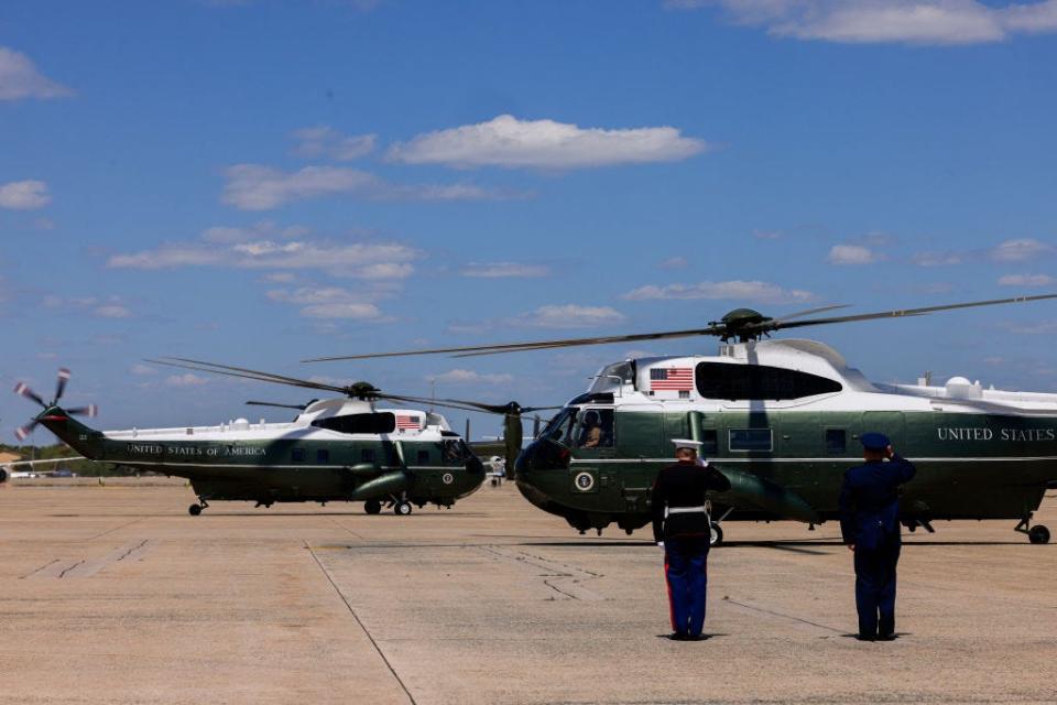 Marine One and a decoy helicopter
