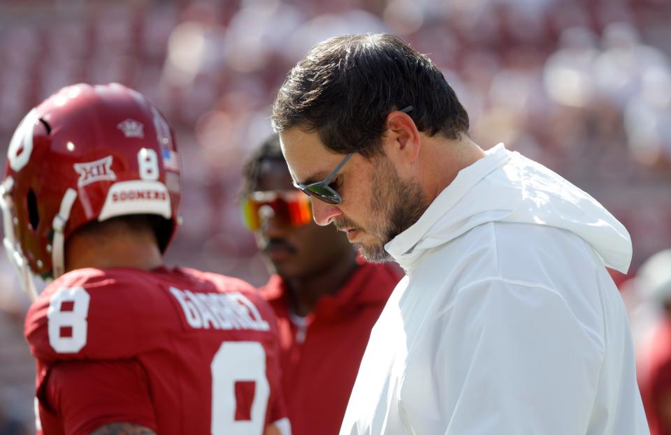 OU offensive coordinator Jeff Lebby’s late-game play-calling has come under particular scrutiny in the last two games as the Sooners stalled out and couldn’t recreate the magic of their Texas comeback in losses to Kansas and Oklahoma State.