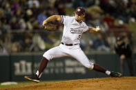 FILE - In this Feb. 14, 2020, file photo, Texas A&M's Asa Lacy (35) throws a strike against a Miami (Ohio) batter during an NCAA baseball game in College Station, Texas. Detroit has a chance to add another potential standout when it makes the No. 1 selection in Wednesday night’s draft. Lacy is a possible top pick in the Major League Baseball draft. (AP Photo/Sam Craft, File)