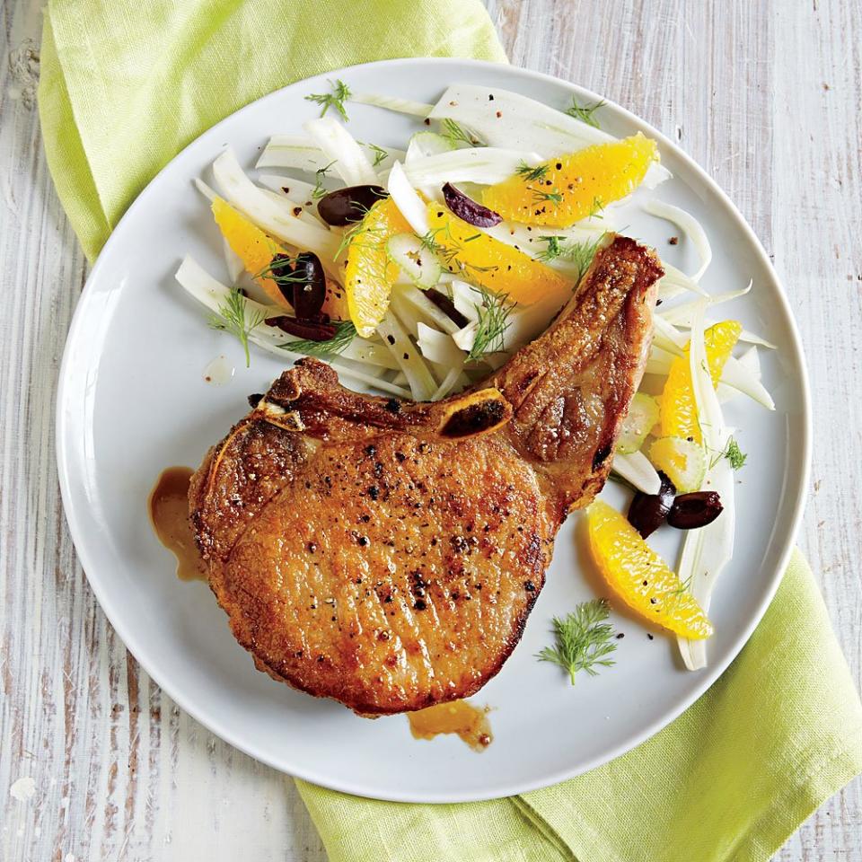 Pork Chops with Fennel, Orange, and Olive Salad