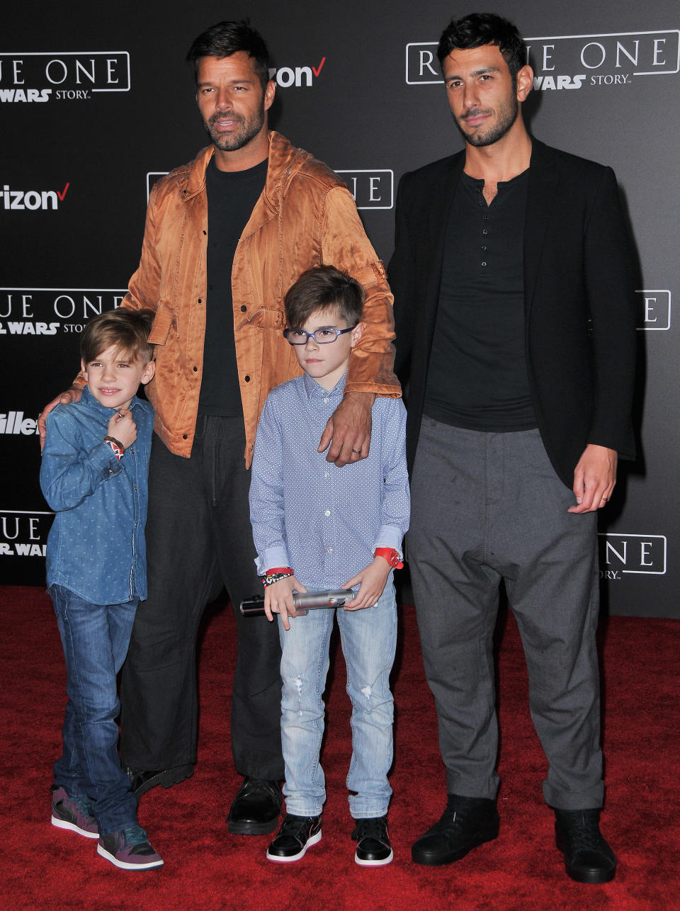 (L-R) Matteo Martin, Ricky Martin, Valentino Martin and Jwan Yosef arrives at the "Rogue One: A Star Wars Story" World Premiere held at the Pantages Theatre in Los Angeles, CA on Saturday, December 10, 2016. (Photo By Sthanlee B. Mirador) *** Please Use Credit from Credit Field ***