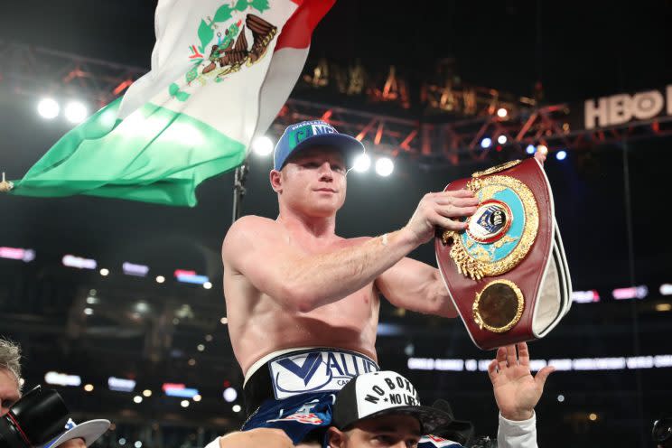 Canelo Alvarez finished off Liam Smith in the ninth round on Saturday. (Getty)