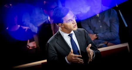 Dutch Prime Minister Mark Rutte of the VVD Liberal party attends a debate in The Hague, Netherlands, March 14, 2017. REUTERS/Remko De Waal/Pool