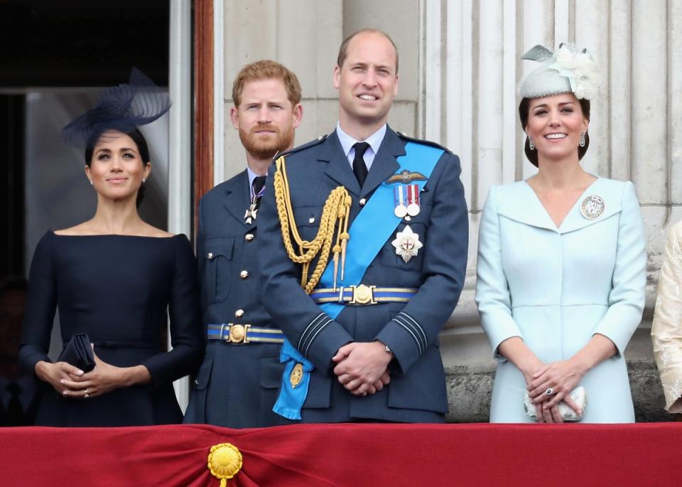 Princes William and Harry with their wives at Buckingham Palace in July 2018 (Getty)