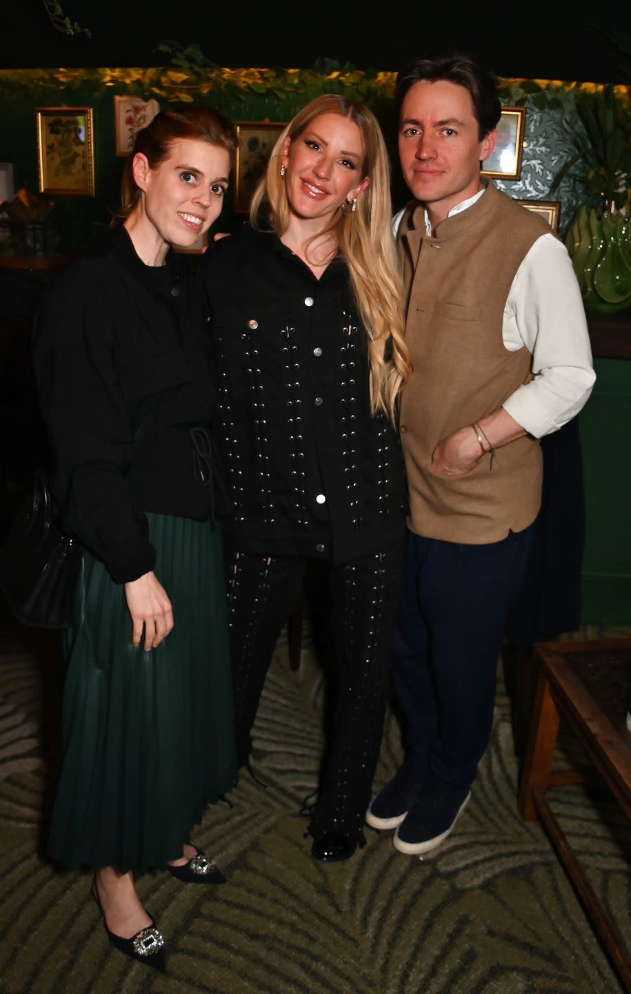 london, england april 11 l to r princess beatrice of york, ellie goulding and edoardo mapelli mozzi attend the ellie goulding x served private party at royal albert hall on april 11, 2024 in london, england photo by dave benettgetty images for served