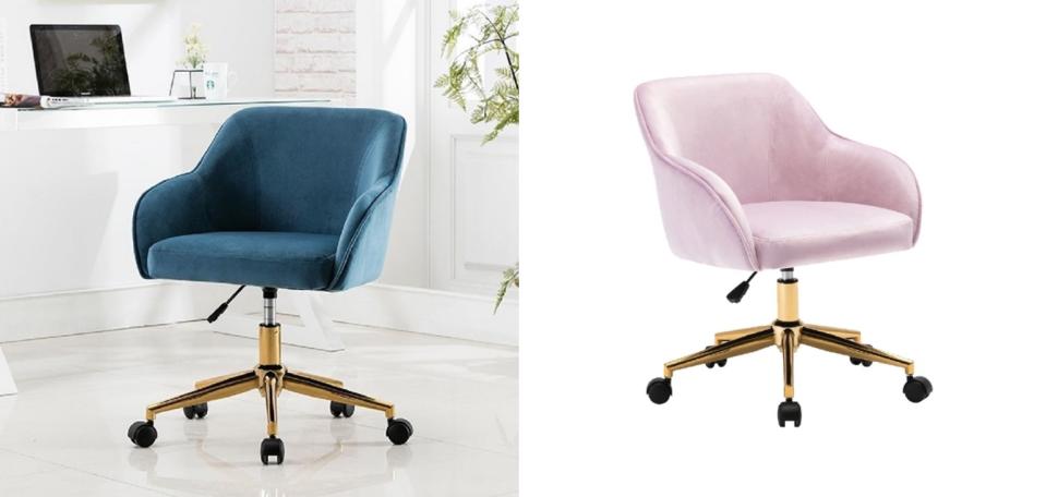 歐美賣翻絨布金腳電腦椅，時髦色調為空間注入無限創意。親膚性和柔軟性兼具的絨布椅座，流線造型與精緻車縫線相映成輝，與任何室內設計相得益彰。