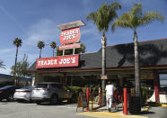 This Wednesday, Feb. 26, 2020 photo shows the original Trader Joe's grocery store in Pasadena, Calif. Joe Coulombe, the man who created Trader Joe's markets with a vision that college-educated but poorly paid young people would buy healthy foods if they could only afford them, has died. Coulombe's family says he died Friday, Feb. 28, 2020 at age 89. He opened the first of his quirky, nautically themed markets in Pasadena, California, in 1967. He stocked it with granola, organic foods and other items he bought directly from suppliers to hold prices down. Trader Joe's now has more than 500 stores in over 40 states. (AP Photo/Chris Pizzello)