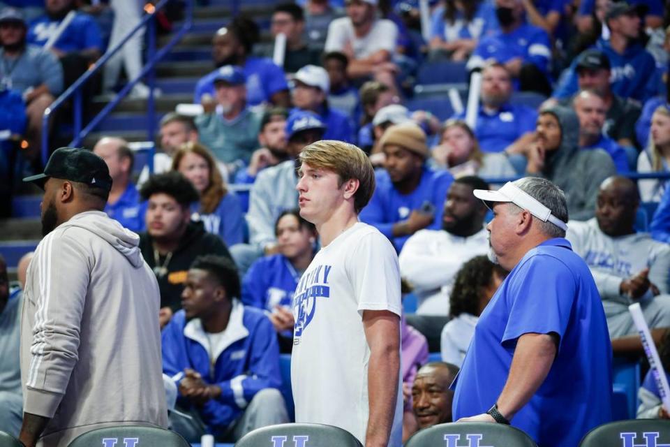 Kentucky signee Travis Perry walks through the stands during Big Blue Madness at Rupp Arena in October. Perry committed to and signed with UK in November.