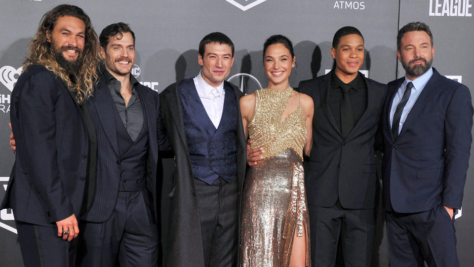 Jason Momoa, Henry Cavill, Ezra Miller, Gal Gadot, Ray Fisher and Ben Affleck