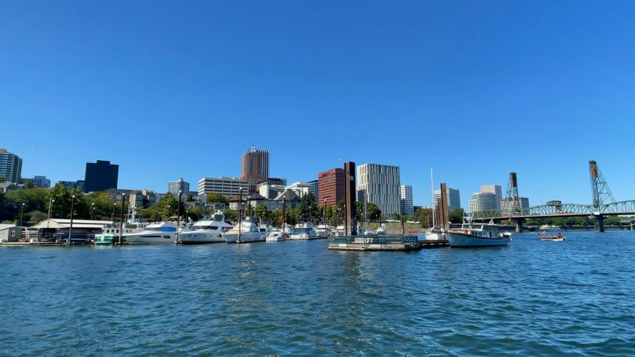 File: Blue skies seen over Portland in 2023.