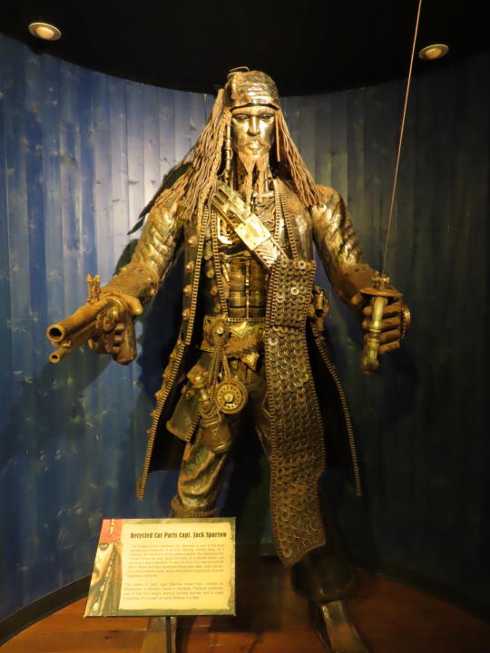 A statue of Capt. Jack Sparrow made out of recycled auto parts is displayed at the Ripley's Believe It Or Not! museum in Atlantic City, N.J., on Thursday, Dec. 1, 2022, hours after the museum announced it would shut down on Dec. 31 after more than 26 years of entertaining Boardwalk patrons. (AP Photo/Wayne Parry)