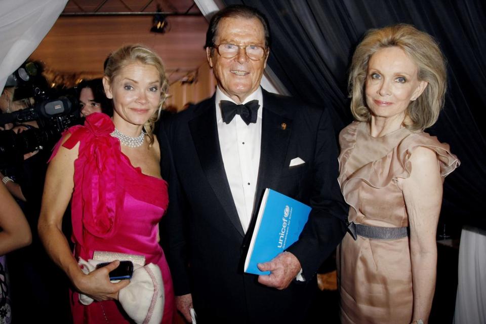 Roger Moore and partner Kiki Tholstrup and her daughter Christina Knudsen in 2010 (Florian Seefried/Getty Images)