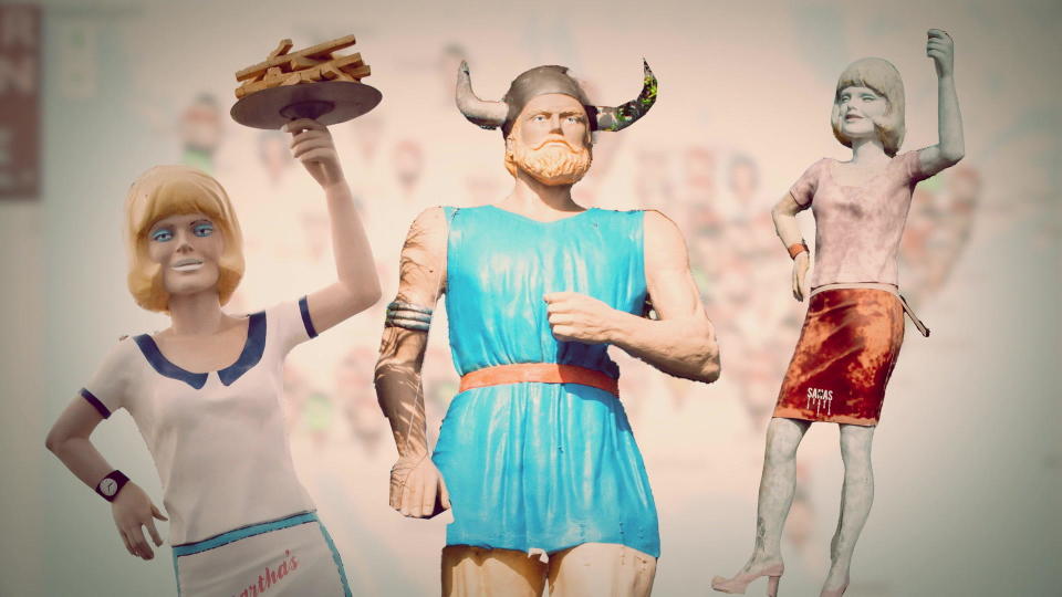 These giant figures include women and Vikings. / Credit: CBS News