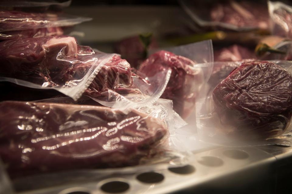 Cuts of meat sit ready to order at the meat case at Snuff Mill Restaurant Butchery & Wine Bar in the Independence Mall Shopping Center. 