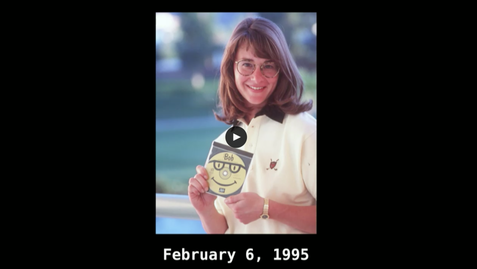 A younger Melinda Gates poses with Microsoft Bob software in February 1995.