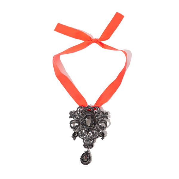 Pendant Necklace with Smoky Gemstones and Neon Ribbon - £22.99 - Zara