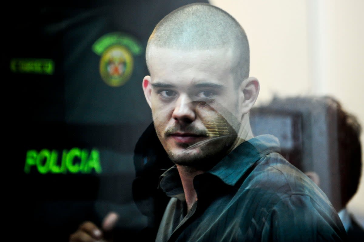 Dutch national Joran Van der Sloot, seen here in a file photo dated 6 January 2012, during his preliminary hearing in court in the Lurigancho prison in Lima (AFP via Getty Images)