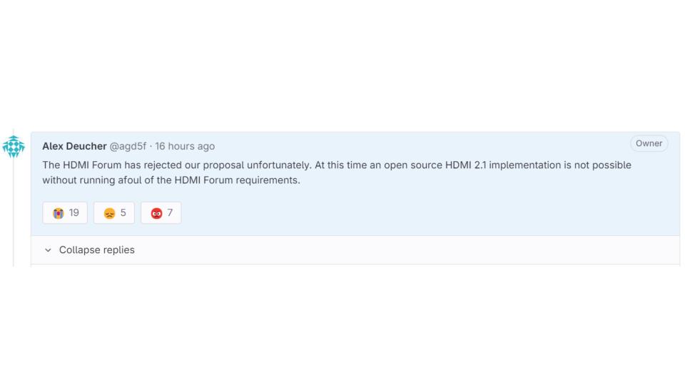 AMD engineer Alex Deucher response to HDMI 2.1 issues ticket at Gitlab