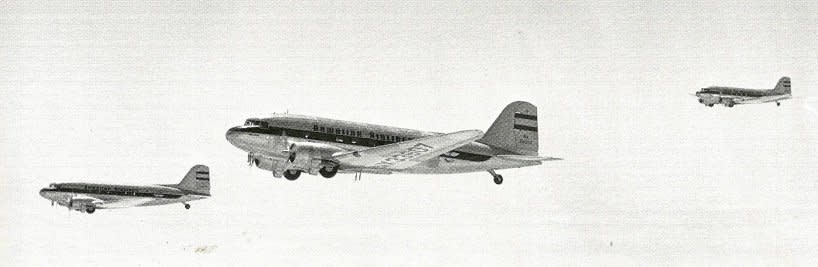 In 1941, three new 24-passenger DC-3s were flown in formation from Oakland, California, to Honolulu in 13 hours and 54 minutes -- it was the longest over-water flight made by a DC-3.