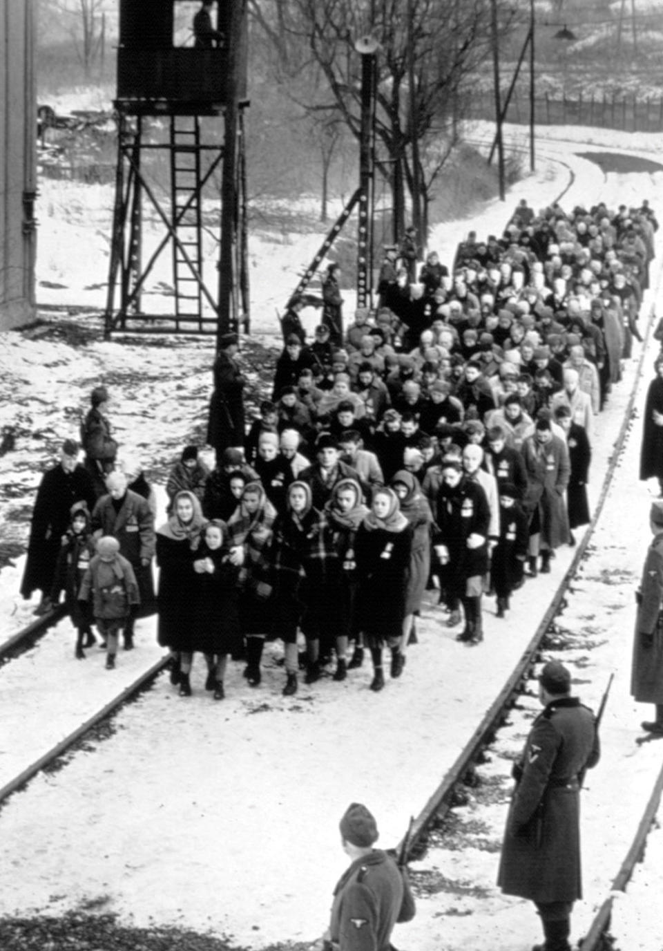 Jews being led to death in a scene from Schindler’s List