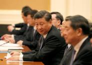 Chinese President Xi Jinping attends the bilateral meeting with Myanmar State Counselor Aung San Suu Kyi (not pictured) at the Presidential Palace in Naypyitaw