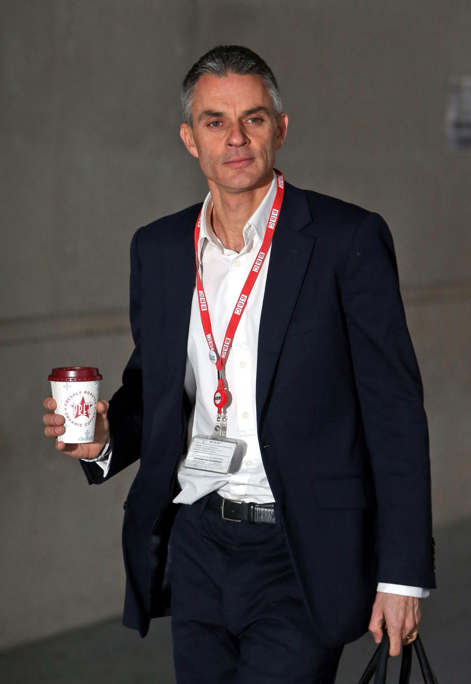 Acting director general of the BBC Tim Davie arrives at New Broadcasting house in central London Monday Nov. 12, 2012. The BBC, one of the world's largest and most respected broadcasters, is facing calls for a radical restructuring after botched coverage of child sex abuse scandals and the subsequent resignation of its director general.(AP Photo/ Steve Parsons/PA Wire) UNITED KINGDOM OUT