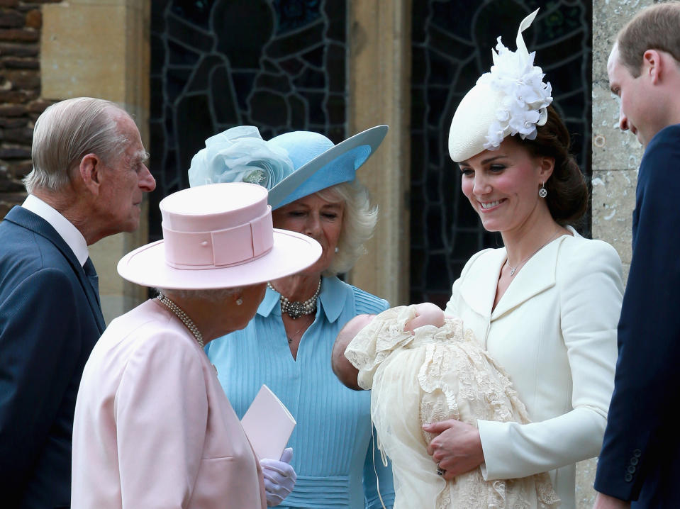 Again, the Queen and Prince Philip are pictured at Princess Charlotte's christening in July 2015. Photo: Getty Images