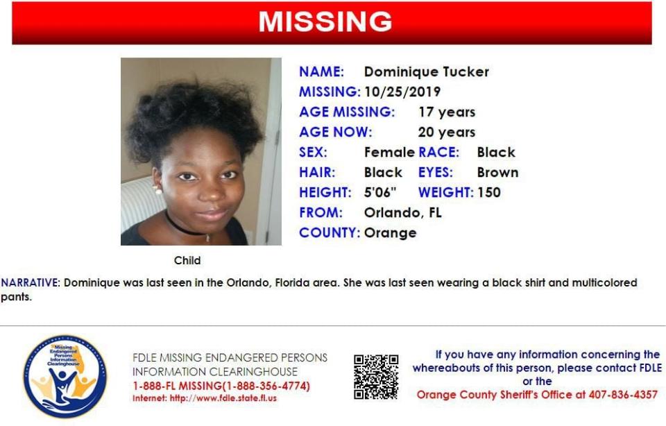 Dominique Tucker was last seen in Orlando on Oct. 25, 2019.