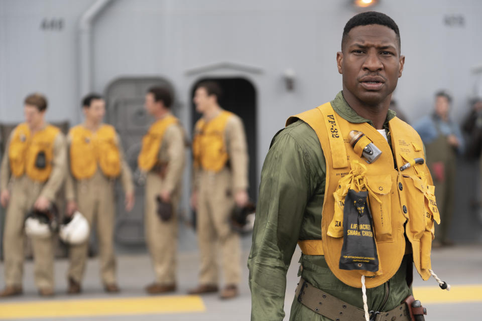 This image released by Sony Pictures shows Jonathan Majors in a scene from "Devotion." (Eli Ade/Columbia Pictures-Sony via AP)