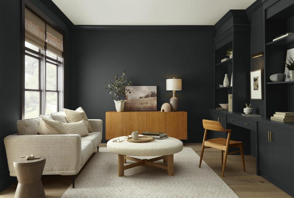 Cracked Pepper, a soft sophisticated black from Behr Paint.
