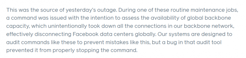 <cite>Meta並非首次發生大規模中斷連接事件，先前就曾為相似狀況提出詳細解釋。（圖／翻攝自Meta官方臉書）</cite>