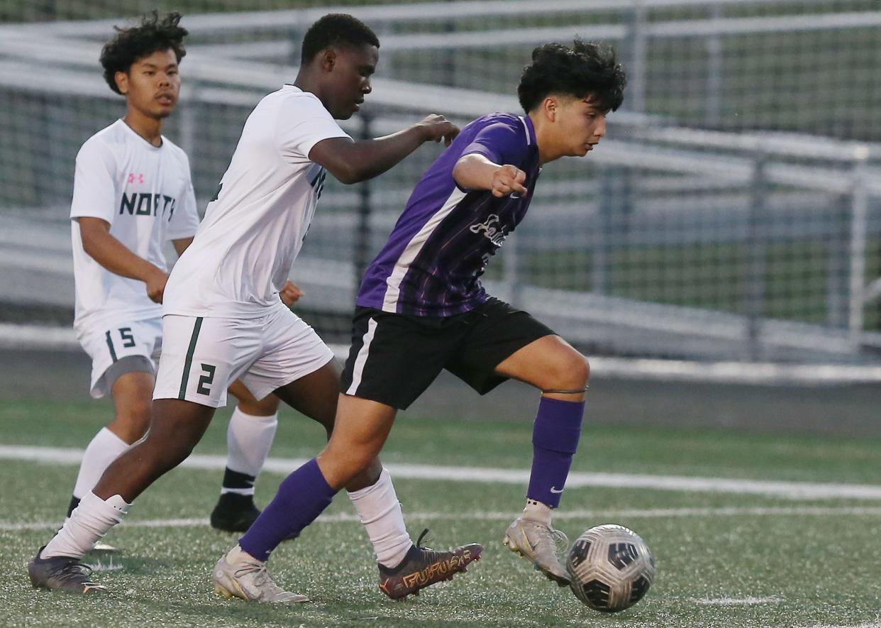 Johnston midfielder Carlos Martinez, seen here during a game in 2023, has the Dragons ranked No. 1 in Class 4A.