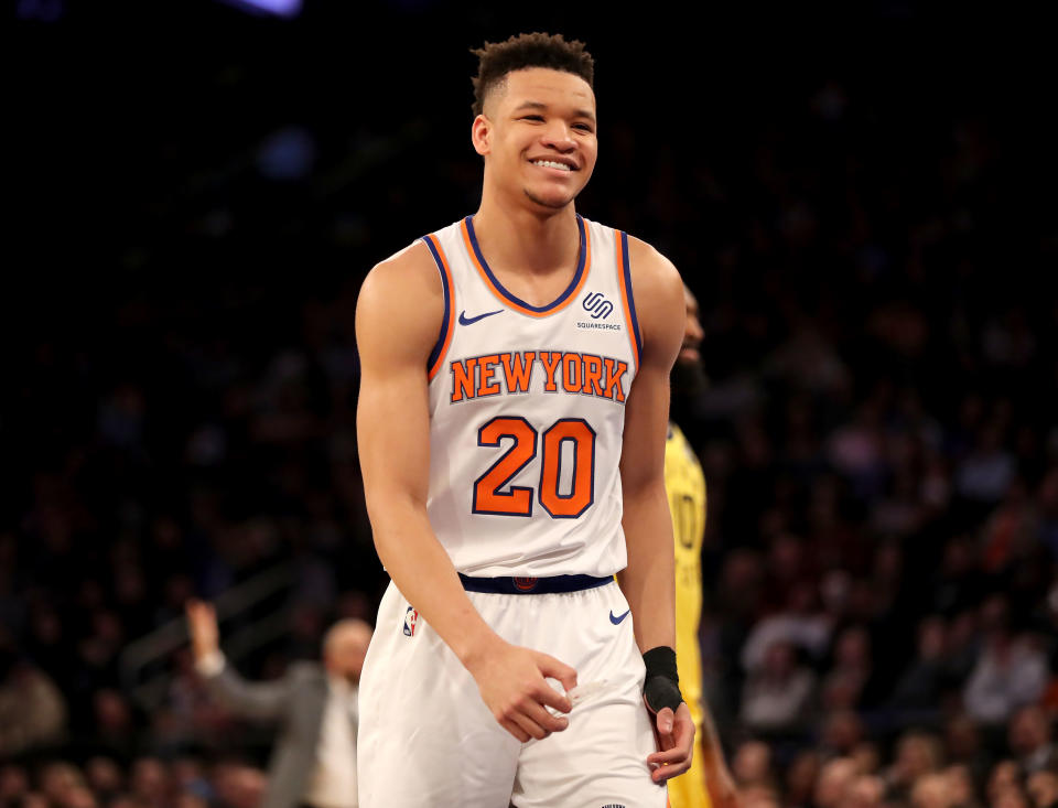 Kevin Knox is averaging 17.2 points and 4.7 rebounds on 37.5 percent shooting from beyond the arc in his last 15 games. (Getty)