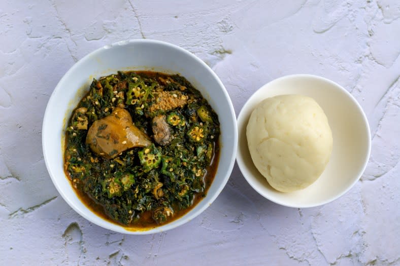 (Left to right) Fufu and okra stew. (Adobe Stock)