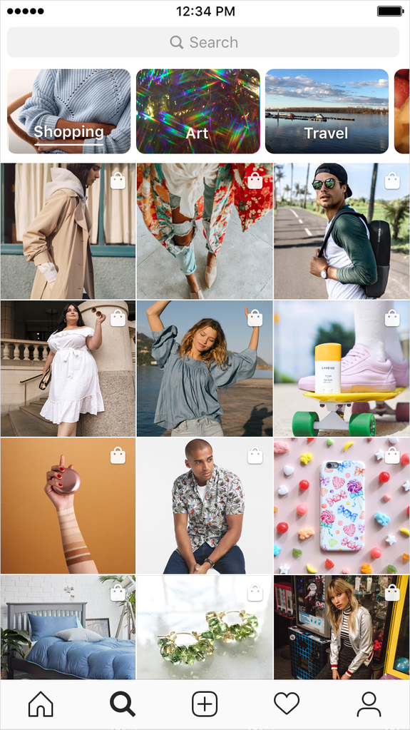 Instagram's new shopping channel in the Explore tab.