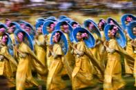 Performers dance after a Holy Mass led by Pope Francis