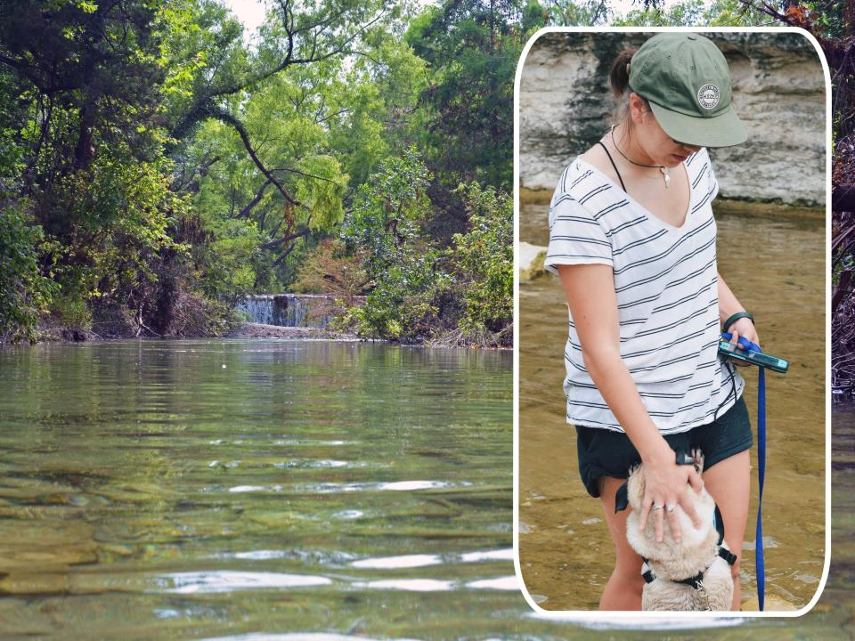 A swimming hole and the author with her dog in austin