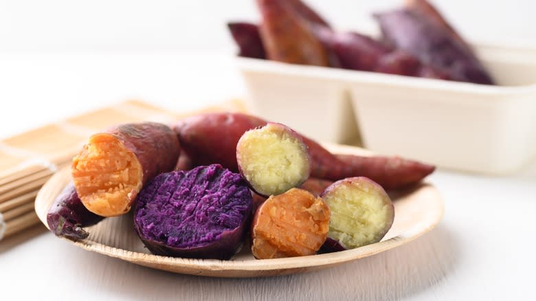 variety of sweet potatoes on plate