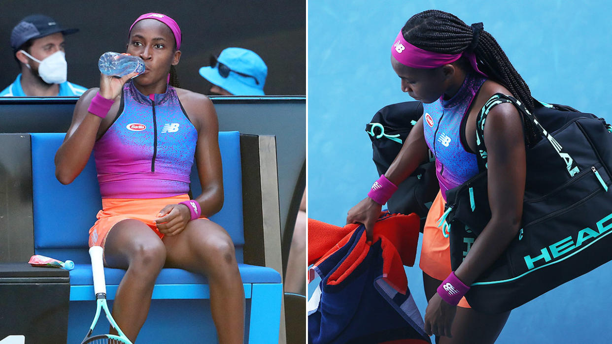Coco Gauff went down in a huge upset on day one of the Australian Open. Pic: Getty